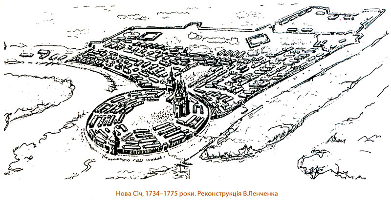 Нова Січ, 1734-1775 роки. Реконструкція В.Ленченка
